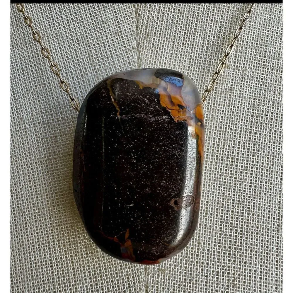 Gold filled boulder opal pendant necklace
